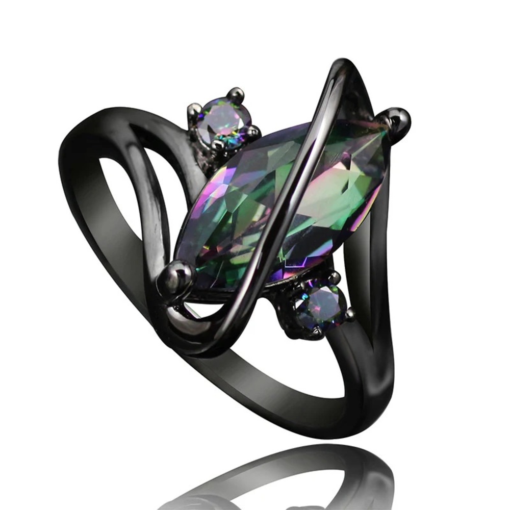 Swirl Fashion Iridescent Black Custome Ring Size 7.